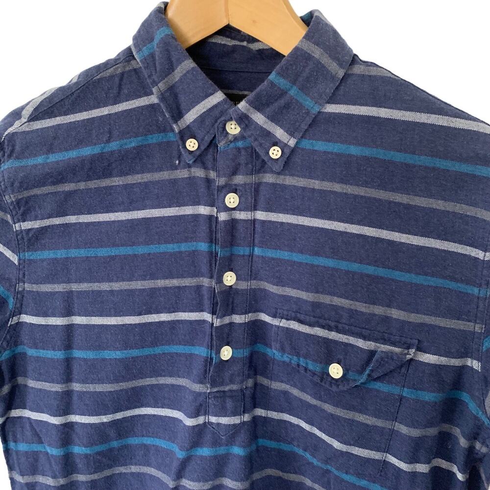 J. CREW Shirt Mens Sz Small Blue Stripe Flannel Long Sleeve 1/2 Button Front